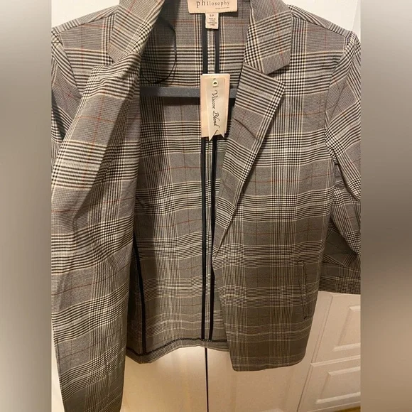 NWT Philosophy Plaid Open Front Blazer Jacket | Brown Tan | S/P - Picture 4 of 6
